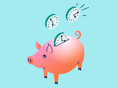 Time saver clock coins currency isometric money money saving pig piggy piggy bank time time saving