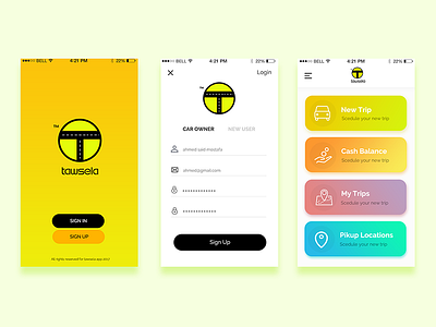Tawsela app car design ui usability user experience user interface ux wip