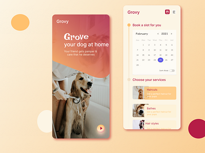 Dog grooming app UI Design branding design dog app dog ui groom dogapp illustration logo ui uidesign ux welcomescreen