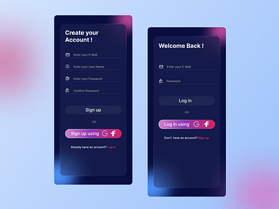 Sign up & log in screen UI Design