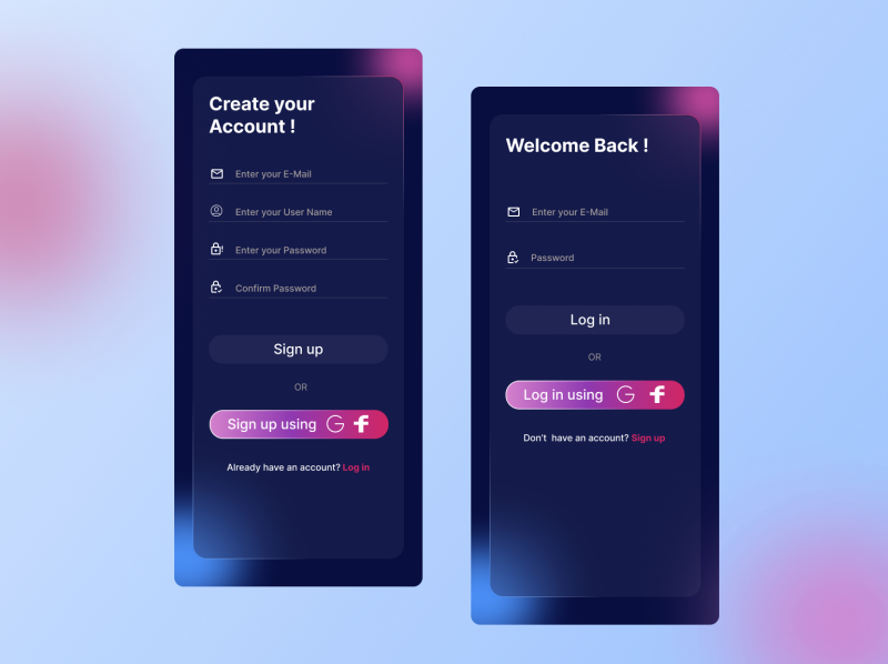 Sign up & log in screen UI Design by Komal Gupta on Dribbble