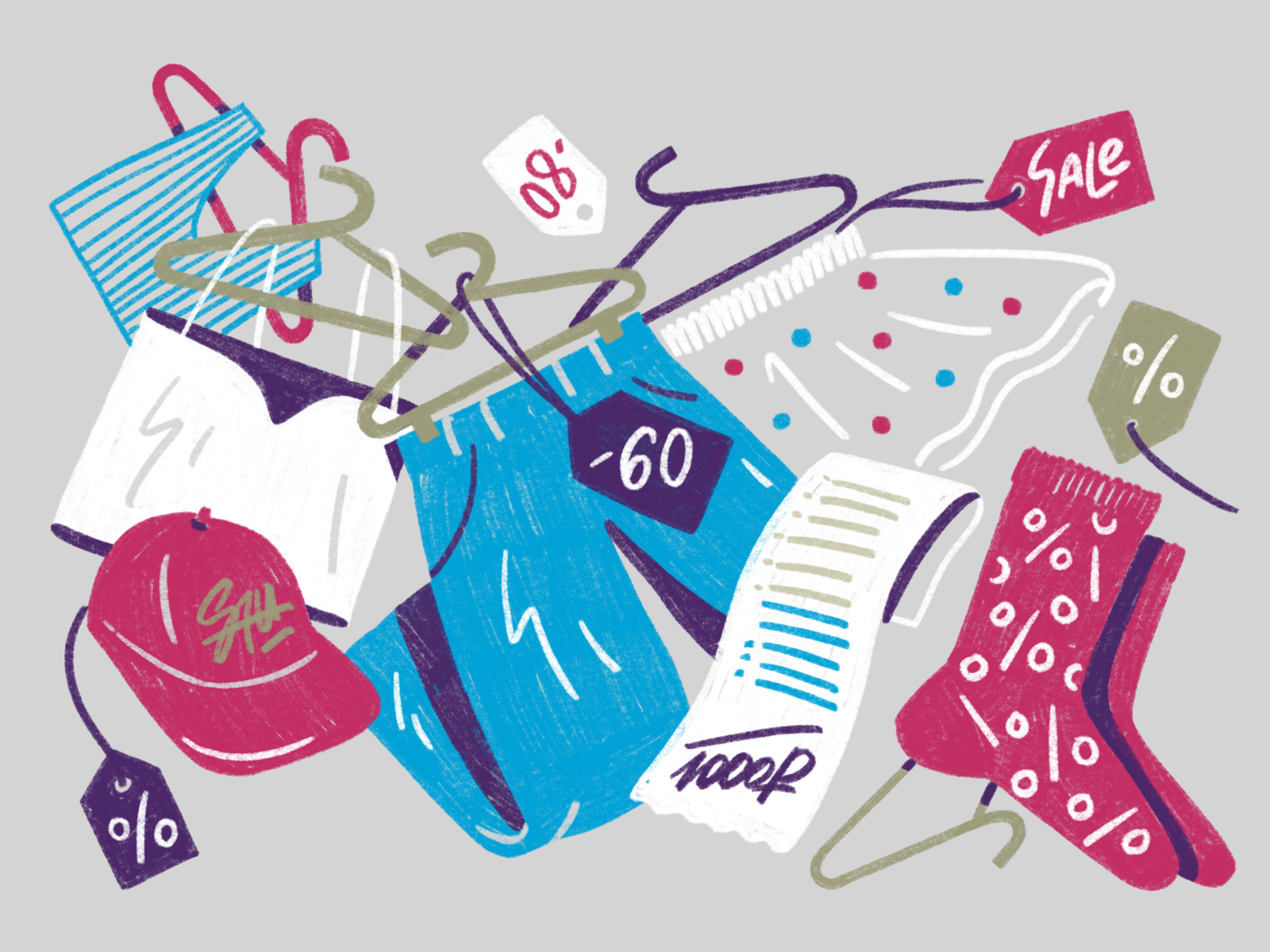 Off-price clothes discount fashion illustration inc.russia magazine procreate retail sale shopping sketch