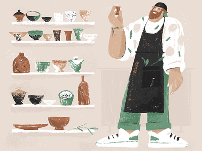 Ceramic studio character characterdesign handcrafted hobby illustration man pottery procreate sketch tea