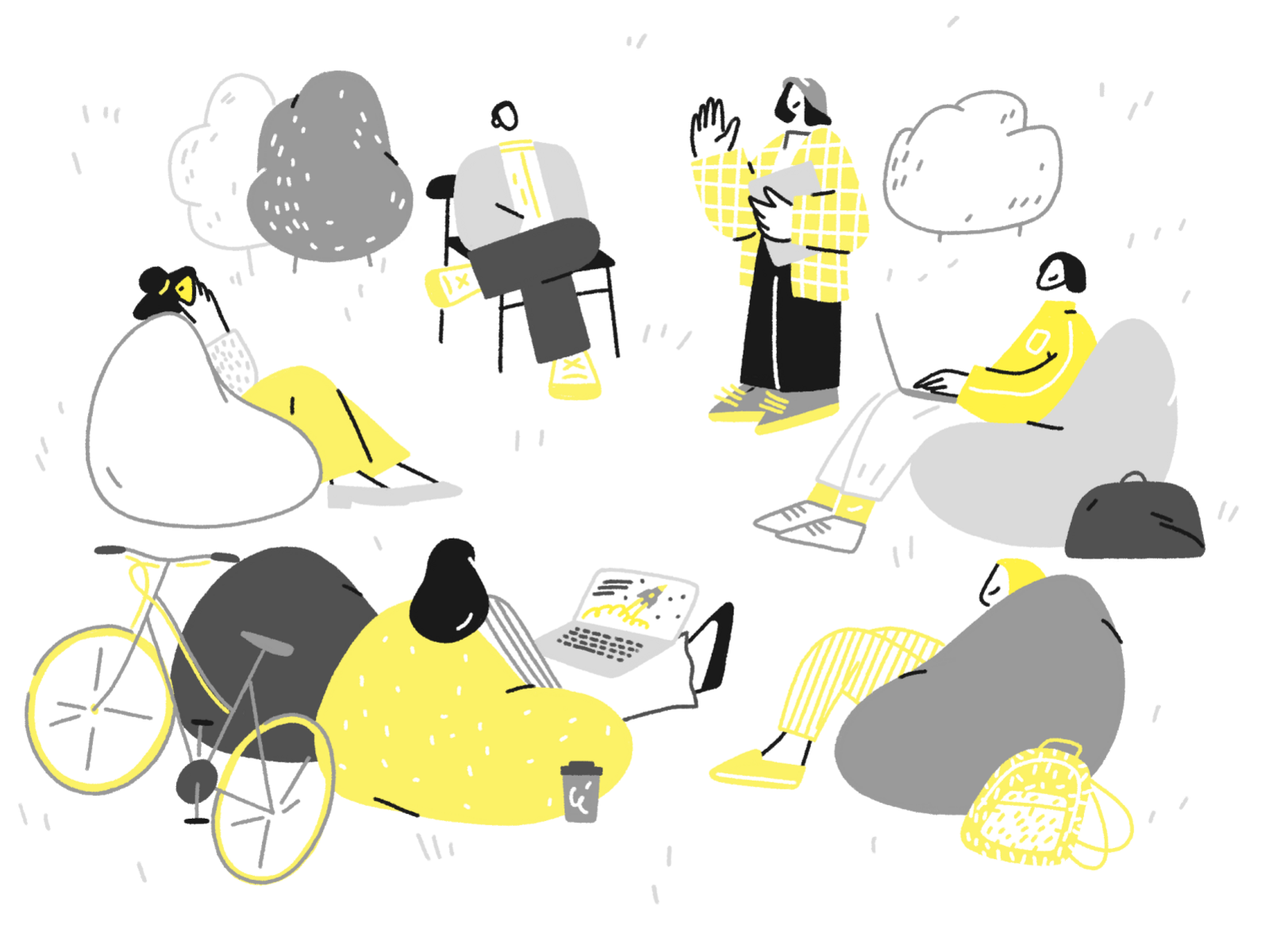 Park coworking bike business character design illustration magazine moscow nature procreate russia startup team travel work