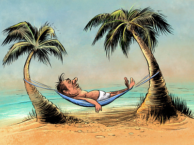 Holiday illustration beach cartoon holiday illustration ink ink brush palm trees procreate sketch