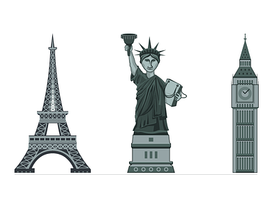 Famous Structures buildings cities eiffel tower illustrations liberty statue london new york paris symbols travel vector