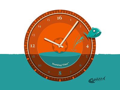 Working Hours aquarium cartoon clock creative deadline employee hours illustration out of the box time vector work