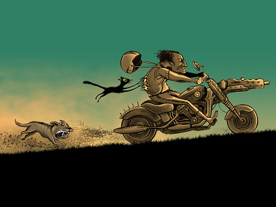 Easy Rider cat illustration ink motorbike