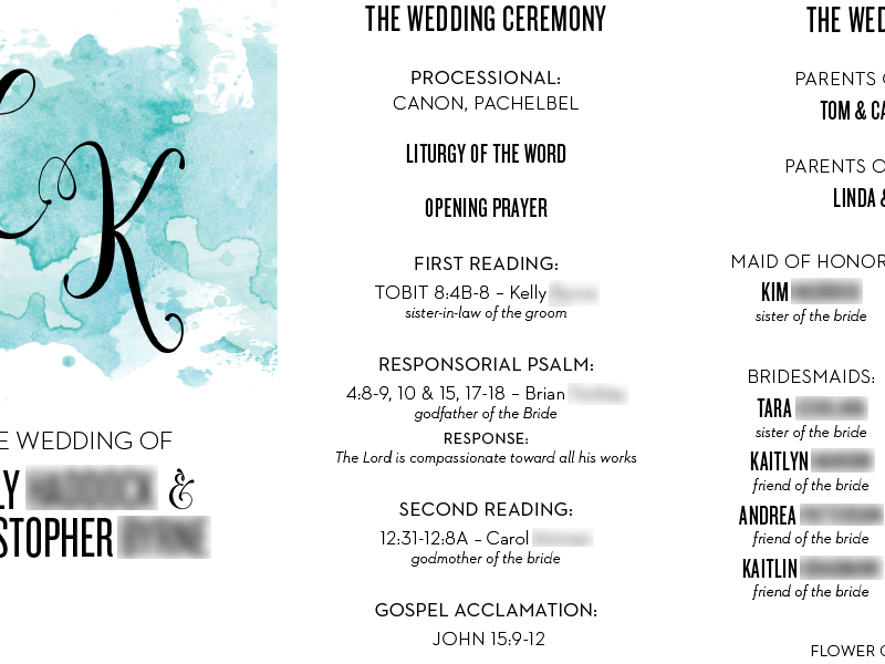 Wedding Program watercolors typography print