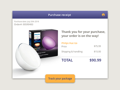 Daily UI #017 daily ui email receipt philips hue purchase ui user interface