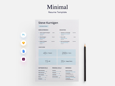 Designer Minimal CV/ Resume Template cover letter curriculum vitae cv designer docx minimal psd resume sketch