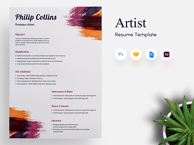 Freelance Artist CV/Resume Template artist curriculum vitae cv design designer minimal painter resume