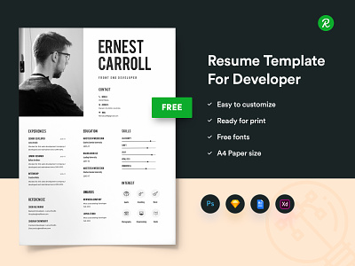 Free Resume Template For Developers With Portfolio