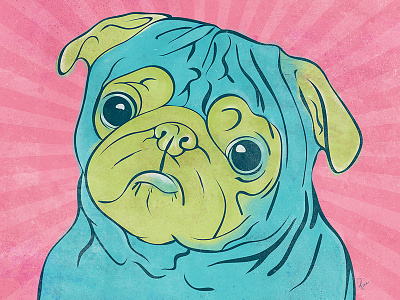 Pug Print colourful digital dog illustration pug