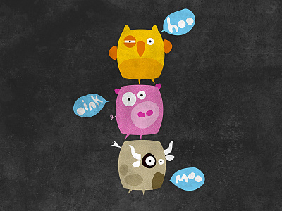 Moo Oink Hoo animals colourful cow illustration owl pig vector