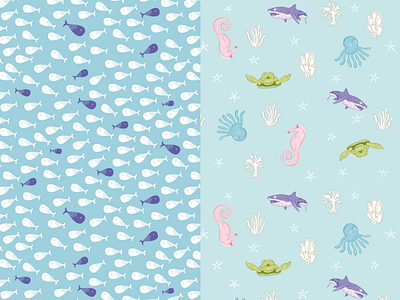 Sea life Pattern blue fish green ocean octopus pattern pink purple sea sea horse shark turtle