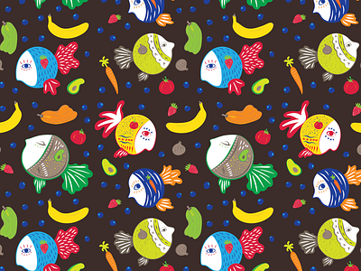 Fish Salad fish fruits illustration illustrator pattern pattern design salad tiling vector vegetables