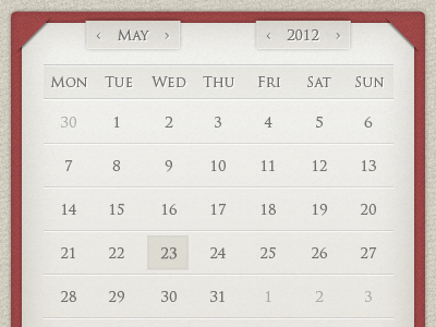 Calendar widget design calendar classic design gui old paper style textured ui widget