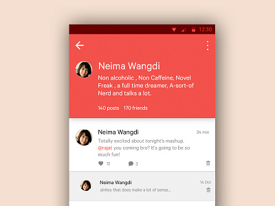 Social network profile material design sketch ui