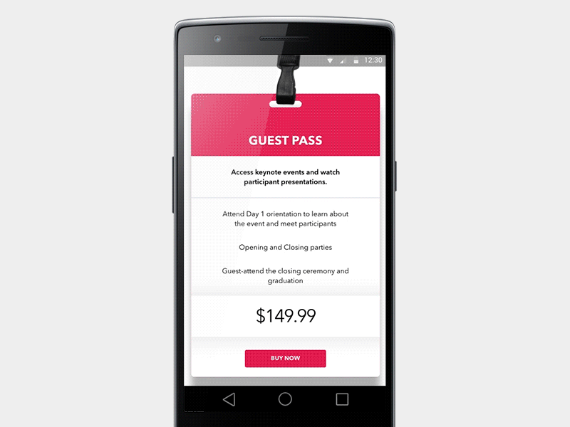 Swippable event pricing chart android mobile pricing pricing table swippable