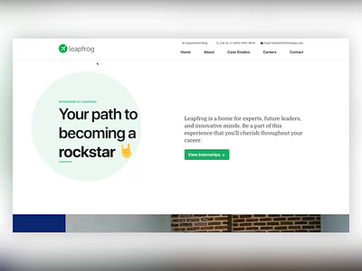 Internships at Leapfrog agency bootstrap clean desktop fullscreen internships minimal page panels uiux video web design