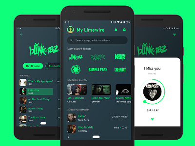 Remember Limewire? albums app app design artists card clean comment dark ui design interactive layout minimal mobile app music player slider songs typography ui ui ux design