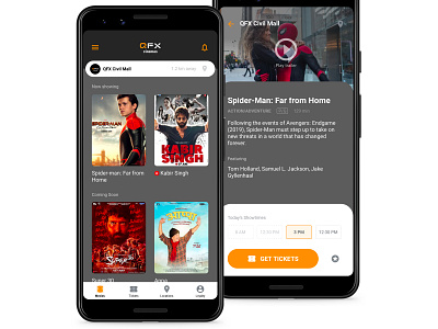 Reimagining QFX Experience android app booking catalog cinema material design mobile app mobile app design movies tickets ui design