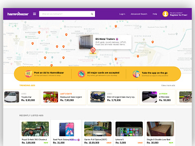 Reimagining HamroBazar android app classified desktop app map marketplace material design ui design web app webapp design