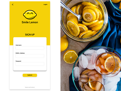 Daily UI challenge #001 — Sign Up app branding daily challange design app lemon lemon tea lemons signup screen ui ui 100day