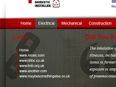 Footer Mockup active footer grey industrial links red white