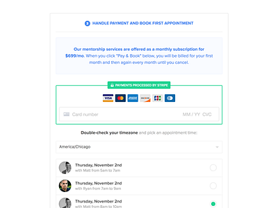 New Signup Page for Clever Beagle appointments credit card form onboarding payments signup stripe