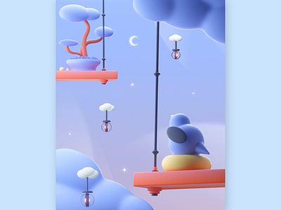 A quiet garden ⛲️ 2d 3d 3d art animation art bird character colors design graphic illustration lighting medidate motion nature poetic sky