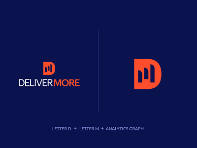DeliverMore logo design analysis analytics branding company data design flat graph graphic illustration letter d letter m logo vector
