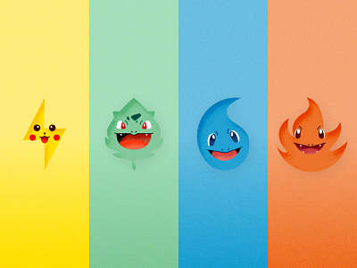 Pokemon Elements bulbasaur character charmander design electric elements fire grass ice illustration pikachu pokemon squirtle vector water