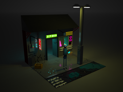 I S O L A T I O N bladerunner cyberpunk isolated isolation japan magicavoxel neon neuromancer pixelart videogame voxel voxelart