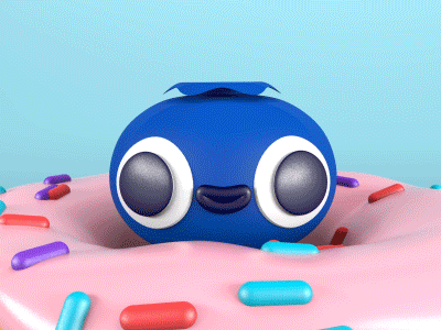 Hello World! blueberry cinema 4d cute donut food gif illustration loop
