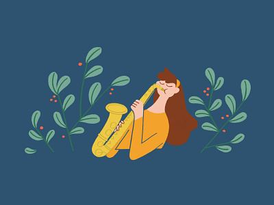 Saxophone doodle girl illustration instrument music photoshop plants saxophone