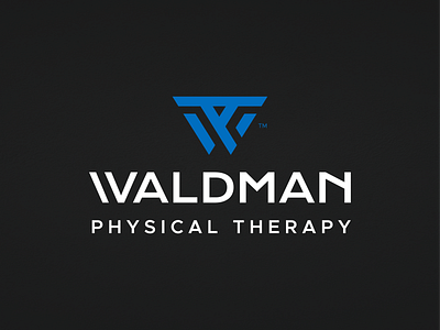 Waldman™ Physical Therapy abstract blue bold brand identity letter logo icon minimal monogram stationery w p t