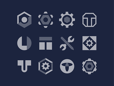 Tools & Gadget Concepts brand identity collection engineer engineering gadgets gear hammer hexagon letter t logo icon tools wheel