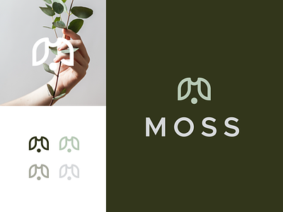Moss brand identity green icon leaf leaves letter letter m logo design m