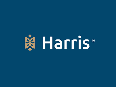 Harris Concept abstract brand identity gold blue leaves letter h logo icon negative space
