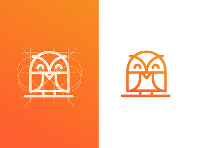 Owl Logo colourful orange grid cute funny minimal simple design identity logo owl idea brand
