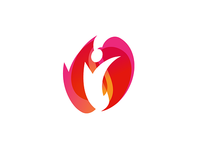 Fire + Person company fire emblem logo concept person gradient red pink