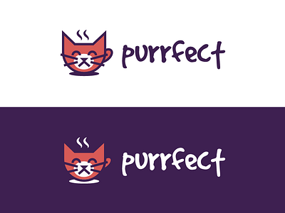 Purrfect animal brand cat color cute design identity logo purple red