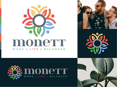 Logo Monett abstract balance colorful community creative grid leaf leaves life logo love nature people work