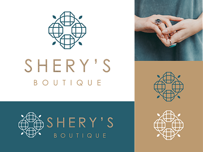 Shery's Boutique beauty boutique brand identity design gemstones jewelers jewelery leaves logo icon woman