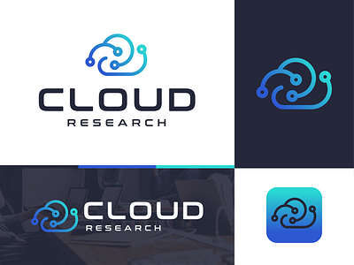 Cloud Research Concept brand identity cloud logo icon minimal abstract research technology technology logo vector grid