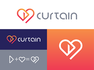 curtain app brand identity camera cute heart icon logo design love play playbutton relationship video