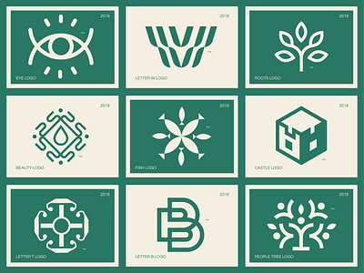 Logo Collection beauty brand icon brand identity castle design eye fish grid leave letter t letter w logo collection minimal people roots tree