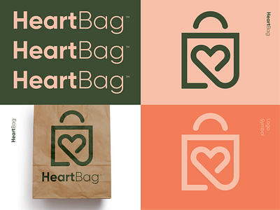 HeartBag™ bag bio biogradable couple food heart logo design love lunch nature paperbag symbol